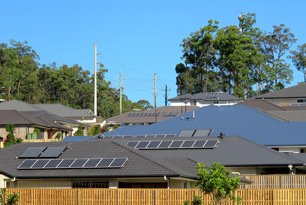 solar panels on suburban roofs