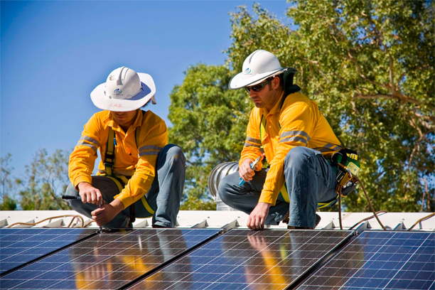 installing solar panels - image courtesy APVI