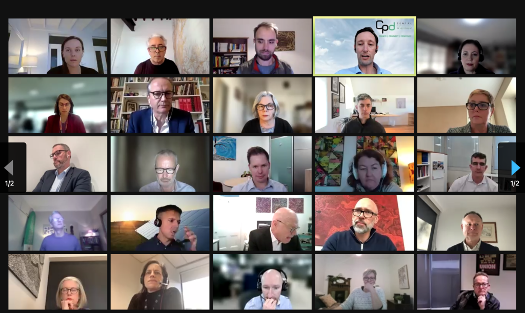 A screenshot of a large Zoom meeting